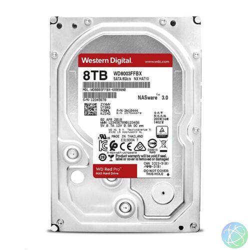 Western Digital 3,5" 8000GB belső SATAIII 7200RPM 256MB RED PRO WD8003FFBX winchester 5 év