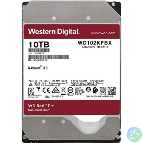 Western Digital 3,5" 10000GB belső SATAIII 7200RPM 256MB RED PRO WD102KFBX winchester 5 év