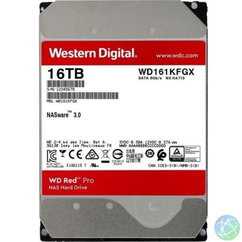 Western Digital 3,5" 16000GB belső SATAIII 7200RPM 512MB RED PRO WD161KFGX winchester 5 év