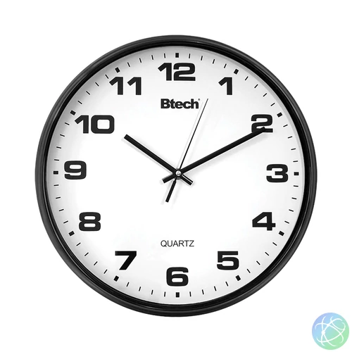 Btech BH-130 falióra, 25 cm átmérő, fekete számlap, fekete keret, műanyag