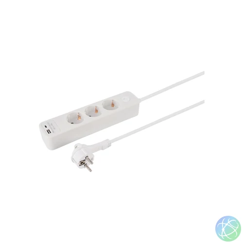 ETM 55.201.23 elosztó, 3 aljzat, kapcsolós, USB-A, USBC aljzat, 1,5 m hosszú