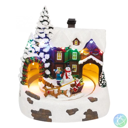 Home DRM 15 dioráma, havas ház, színes LED, rénszarvasszán, beltéri