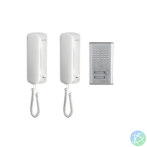 Home DP 012 kétlakásos vezetékes kaputelefon szett, kétvezetékes rendszer, kiváló hangátvitel, kapunyitó elektronika, falba süllyeszthető külső egység