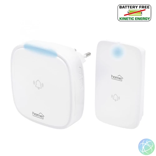 Home DBK 1500AC vezeték nélküli csengő, elem nélküli, 150m hatótáv, 36 dallam, 4 fokozatú hangerő, fényjelzés, kinetikus nyomógomb, 230V-os tápellátás