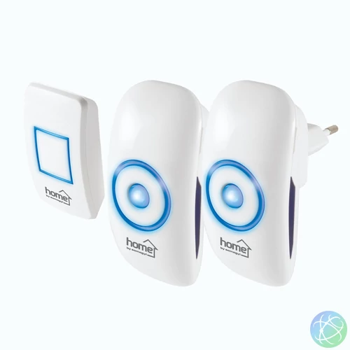 Home DBS 1501AC vezeték nélküli csengőszett, 150m hatótáv, 36 dallam, többszólamú hang, 4 fokozatú hangerő, kék LED, 230V-os tápellátás