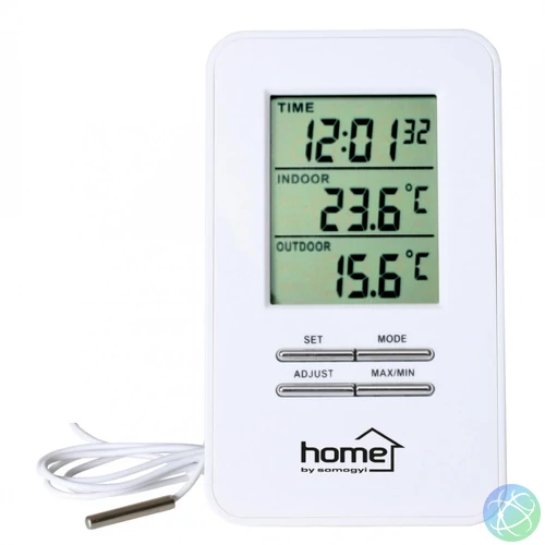 Home HC 12 vezetékes külső-belső hőmérő órával, bel- és kültéri hőmérséklet kijelzése, vezetékes hőmérő szonda, 12/24 órás időformátum, dátum