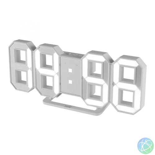 Home LTC 04 digitális, 3D LED ébresztőóra, 80 mm magas fehér kijelző, kitűnően leolvasható, háromféle fényerősség