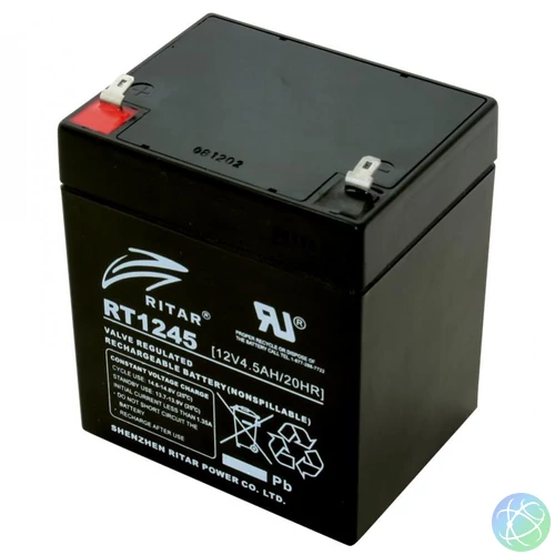 Ritar RT 1245E ólomakkumulátor, 12V/4,5 Ah, 5 éves élettartam, zárt konstrukció