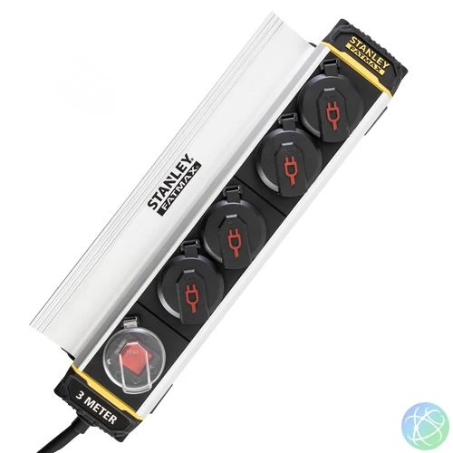 STANLEY SXECCH2LAFE 4-es elosztó kapcsolóval, 3 m, IP44-es védelem, alumínium ház, csíptetővel, beltérben is használható, H07RN-F 3G1,5 mm2 kábel