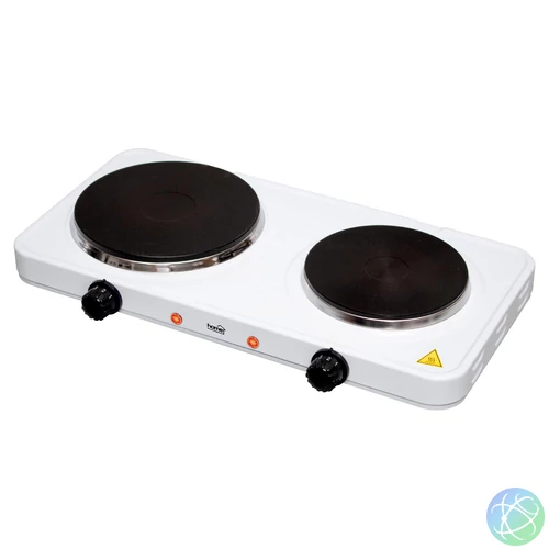 Home HG R 02WH hordozható elektromos főzőlap, dupla, teljesítmény 1000 W + 1500 W, Ř15 cm + Ř18 cm főzőfelület, zománcozott készülékház, fehér