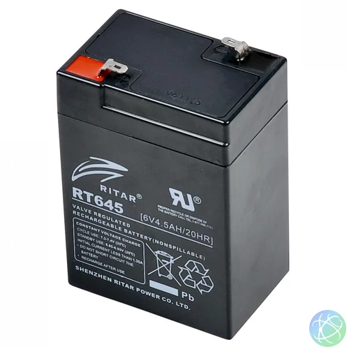 Ritar RT 645 ólomakkumulátor, 6V/4,5 Ah, 5 éves élettartam, zárt konstrukció