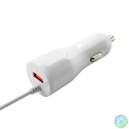 CANYON CNE-CCA033W autós töltő, Lightning kábellel, 1db USB port, 12-24 V