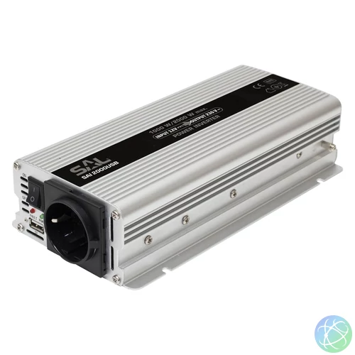SAL SAI 2000USB feszültségátalakító, 1000 W, inverter, 500 mA USB töltő, gyermekzár
