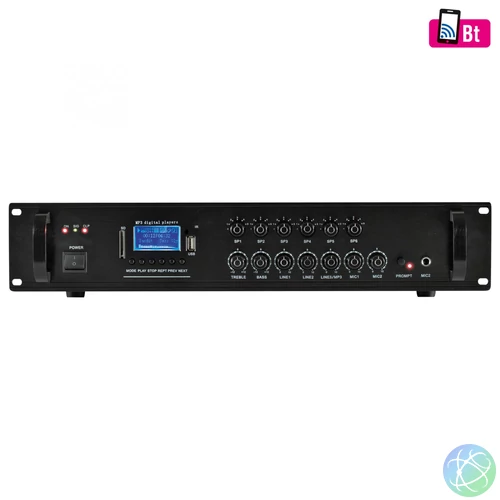 SAL MPA 120BT multimédiás keverő erősítő, 120 W, 6 csatorna, BT, FM rádió, USB/SD, EQ