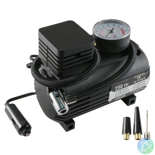 SAL 90304 autós kompresszor, 250 PSI, 18 bar, 10 A, 3 fúvókaadapter, 2,5m vezeték