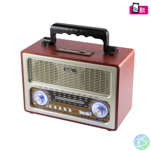 SAL RRT3 retro táskarádió, stereo multimédia lejátszó, BT, USB/microSD, AUX, 3-sávos rádió, hálózati/elemes