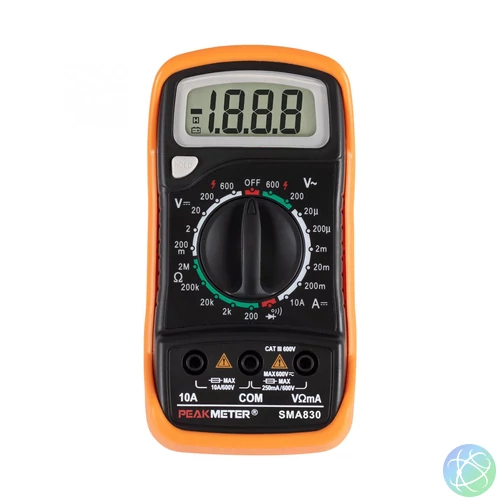 Home SMA 830 digitális multiméter, gyenfeszültség, váltófeszültség, egyenáram, ellenállás mérése, tartozékok: mérőzsinór