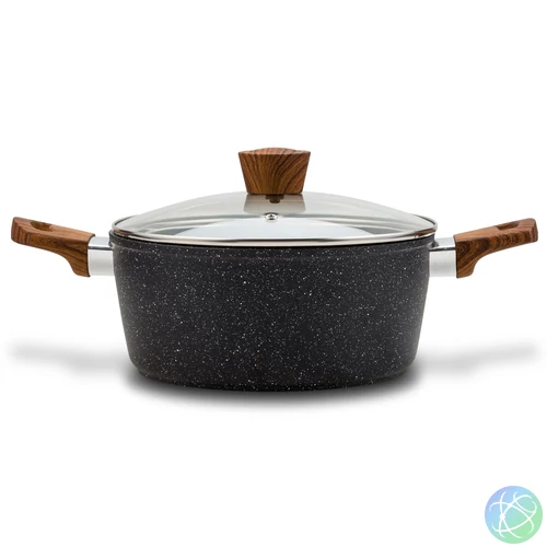 Nava 10-144-122 Nature tapadásmentes lábas, kőbevonattal, hőálló fogantyú, üvegfedő, 28 cm