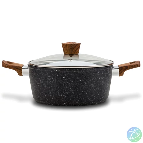 Nava 10-144-120 Nature tapadásmentes lábas, kőbevonattal, hőálló fogantyú, üvegfedő, 20 cm