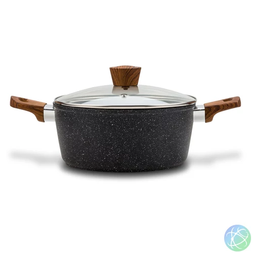 Nava 10-144-121 Nature tapadásmentes lábas, kőbevonattal, hőálló fogantyú, üvegfedő, 24 cm