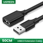 Kép 1/4 - UGREEN Kábel USB 2.0 USB-A - USB-A, hosszabbító, 480 Mbps, M/F, 1m fekete