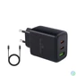 Kép 1/4 - Bluestork Hálózati töltő - PW-65-CCA-B (2xUSB-C, USB-A, 65W, 2m kábel, fekete)