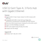 Kép 9/10 - Club 3D USB Hub - CSV-1430A (3.2 USB-A to 3xUSB-A, RJ45)
