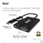 Kép 8/15 - Club 3D Átalakító - CSV-1611(USB-C (USB-A Adapterrel) to Dual HDMI (4K/30Hz) / VGA (1080/60Hz))