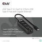 Kép 2/8 - Club 3D USB Hub - CSV-1549 (3.2 USB-C Gen 1 to 3xUSB-A, RJ45,1Gbps)
