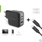Kép 1/9 - Conceptronic telefon töltő adapter+kábel - ALTHEA17B (2xUSB-C+USB-A, 67W, USB-C töltő kábel, fekete)