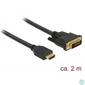 Kép 1/2 - Delock Átalakító Kábel - 85654 (HDMI - DVI (24+1), apa/apa, kétírányú, 2m)