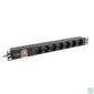 Kép 1/4 - Lanberg PDU-07F-0200-BK 19 1U 7xSchuko aljzat Schuko csatlakozóvéggel 2m túlfeszültségvédett elosztósor kapcsolóval