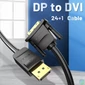 Kép 2/3 - Vention Displayport -> DVI, (fekete), 1,5m, kábel