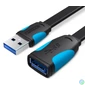 Kép 1/3 - Vention USB 3.0,  (hosszabbító, lapos, fekete), 3m, kábel