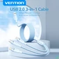Kép 2/2 - Vention USB-A 2.0/M -> USB-C/Lightning/Micro USB-B, 1,5m,(blue,3A,3in1), kábel