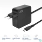 Kép 2/11 - ACT USB-C laptop wall charger 65W with Power Delivery profiles 2m Black