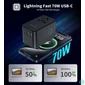 Kép 3/9 - Choetech  PD5022 70W EU/US/AUS/UK Travel Adapter with Built-in USB-C Cable Black töltő