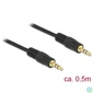 Kép 1/2 - DeLock Stereo Jack Cable 3.5mm 3 pin male > male 0,5m Black kábel