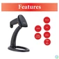 Kép 4/10 - EQuip USB 1D Barcode Scanner with Stand Vonalkódolvasó Black