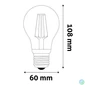 Kép 3/5 - LED izzó, filament, E27, gömb, A60, 7W, 806lm, 2700K, AVIDE