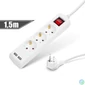 Kép 1/2 - Elosztó 3-as, 3 x 1,5 mm, 1,5 m, 2 x USB-vel, kapcsolós