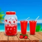 Kép 1/5 - Italadagoló csappal, műanyag pohárszettel, 3,8 l, epres