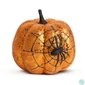 Kép 1/2 - Halloween-i tök dekoráció, narancs glitteres, pókhálóval, 15 cm