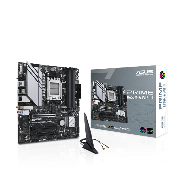Asus Alaplap - AMD PRIME B650M-A WIFI II AM5 (B650, ATX, 4xDDR5 6400+MHz, 4xSATA3, 2x M.2, HDMI+DP+VGA)