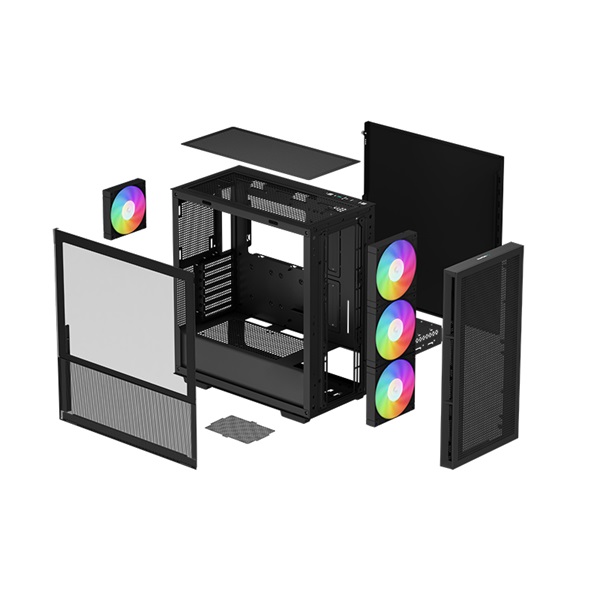 DeepCool Számítógépház - CH560 (fekete, ablakos, 3x14cm +1x12cm ventilátor, Mini-ITX / Mico-ATX / ATX / E-ATX, 2xUSB3.0)
