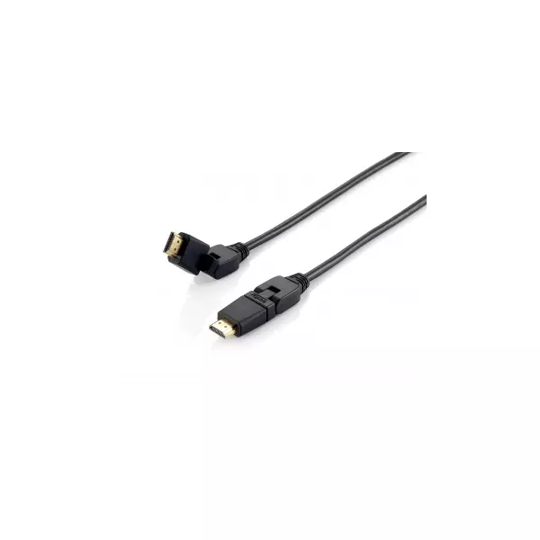 Equip Kábel - 119362 (HDMI2.0 kábel apa/apa, 4K/60Hz, aranyozott, forgatható csatlakozók, fekete, 2m)