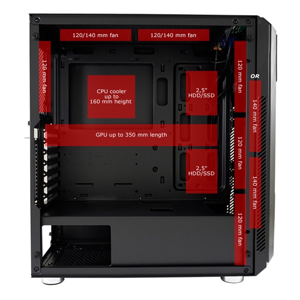 LC-Power Számítógépház - 702B - Skyscraper X (fekete, fekete belső, ablakos, mATX/ATX, 2xUSB3.0, 2xUSB2.0)