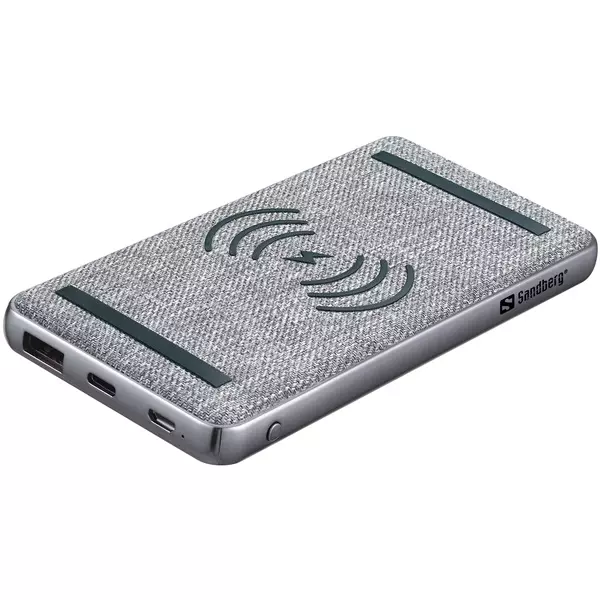 Sandberg Akkubank - Powerbank 10000 PD20W+Wireless (Csatlakozók: MicroUSB/USB-C/USB-A, vezeték nélküli telefontöltés)
