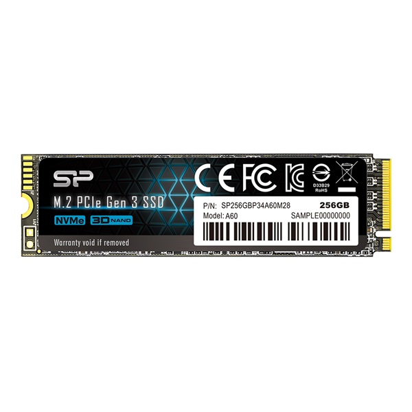 Silicon Power SSD - 256GB A60 (r:2200MB/s; w:1600 MB/s, NVMe 1.3 támogatás, M.2 PCIe Gen 3x4)