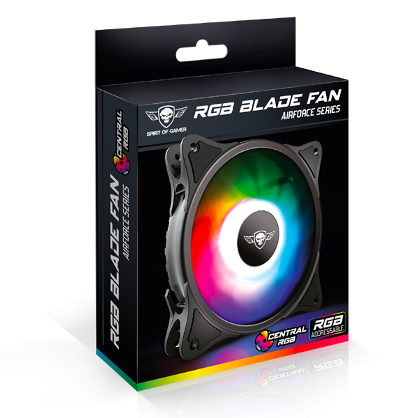 Spirit of Gamer Cooler 12cm - CENTRAL RGB V120IN (25,3dB; max. 39,6 m3/h; 3pin csatlakozó(Molex); ház hűtésre, RGB LED)